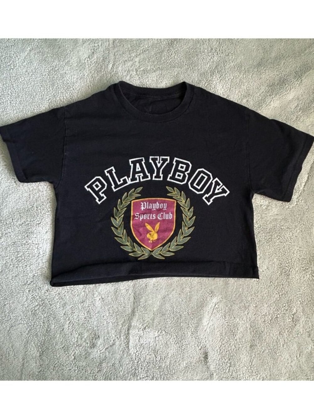 Black Crop Top with Crest Design sz:s - Picture 1 of 5